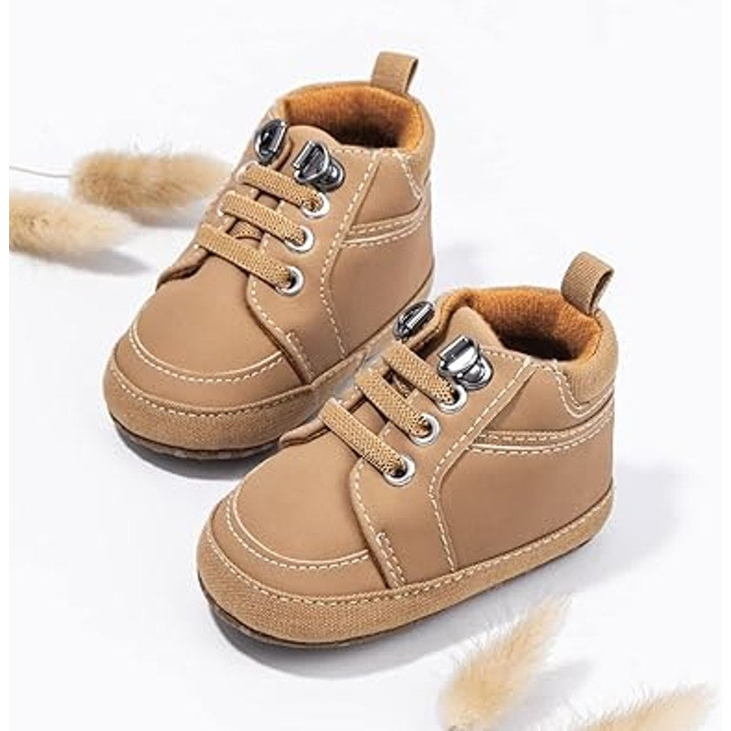 New Babelvit Baby Boy Size 6-12 Months Sneakers High Top Round Toe Canvas Shoes