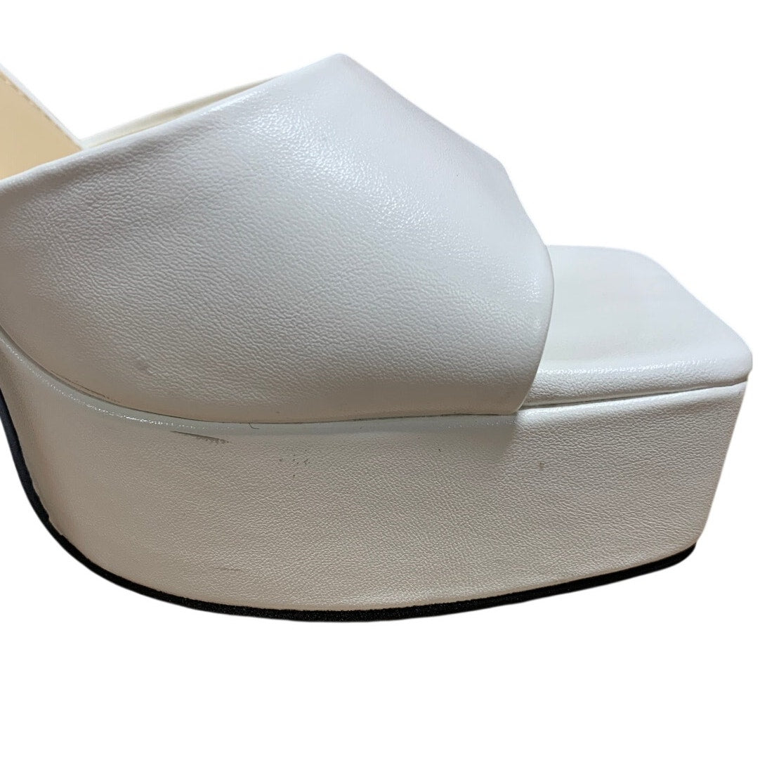 Modatope Womens 6.5 White 4.5" Platform Heels Open Square Toe Ankle Strap Shoes