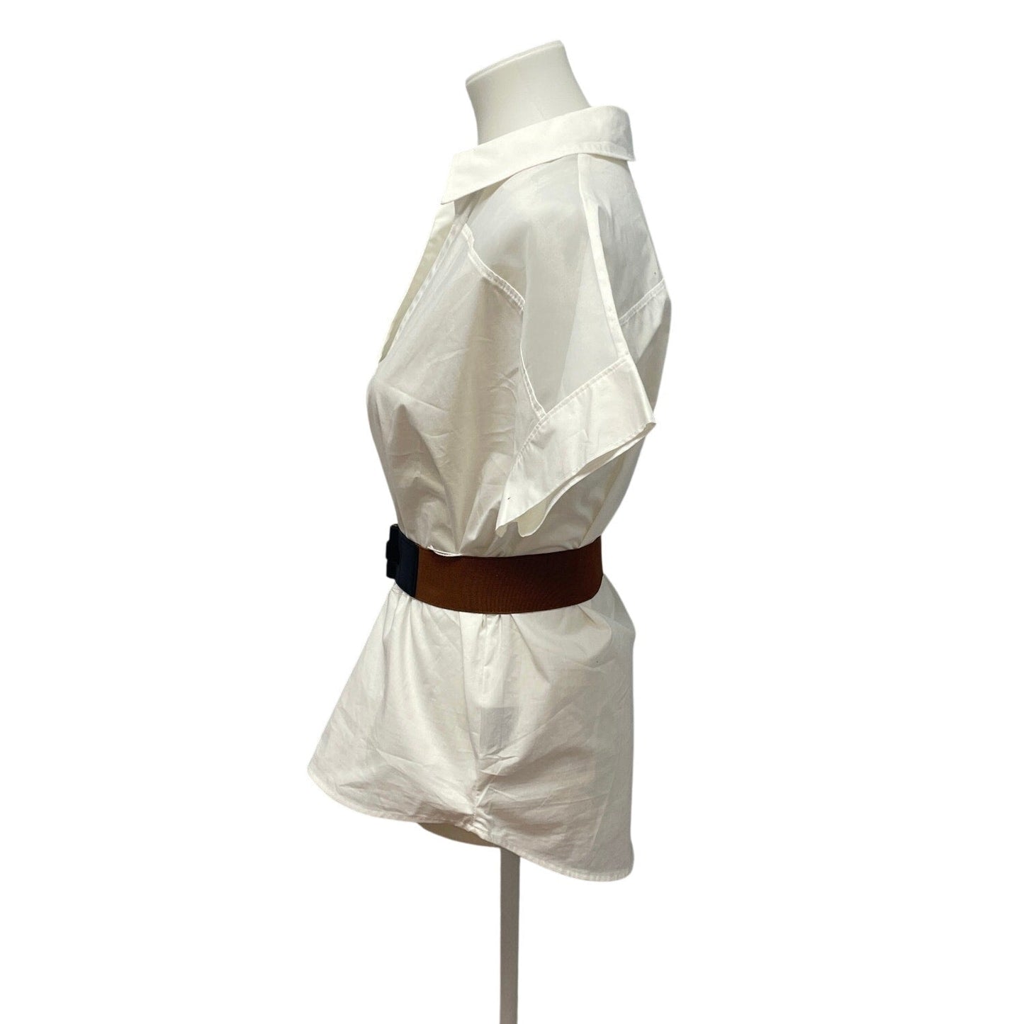 New Worthington Womens Size Small Cotton Blend Short Sleeve Belted Button Shirt