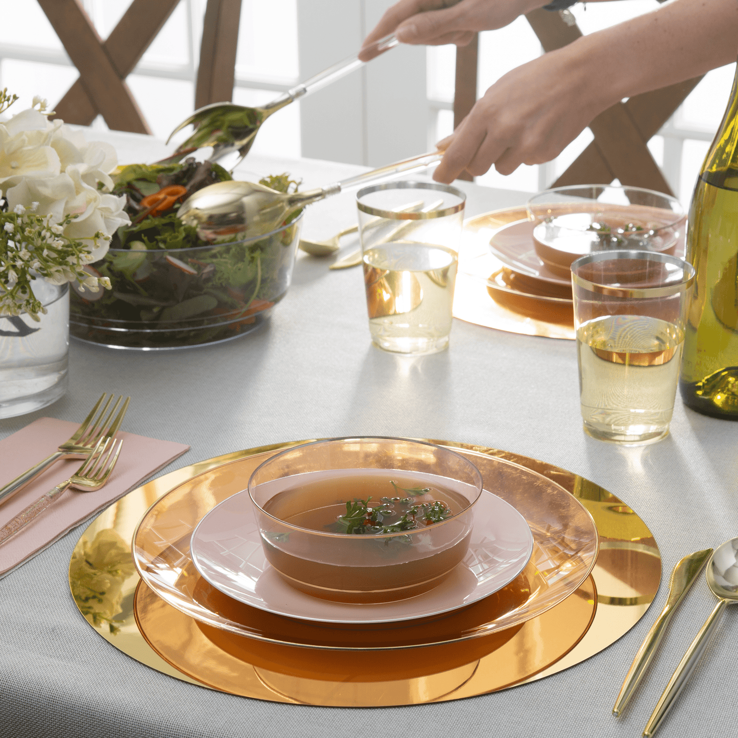 14 Oz. Round Clear and Gold Glitter Plastic  Soup Bowls | 10 Pack