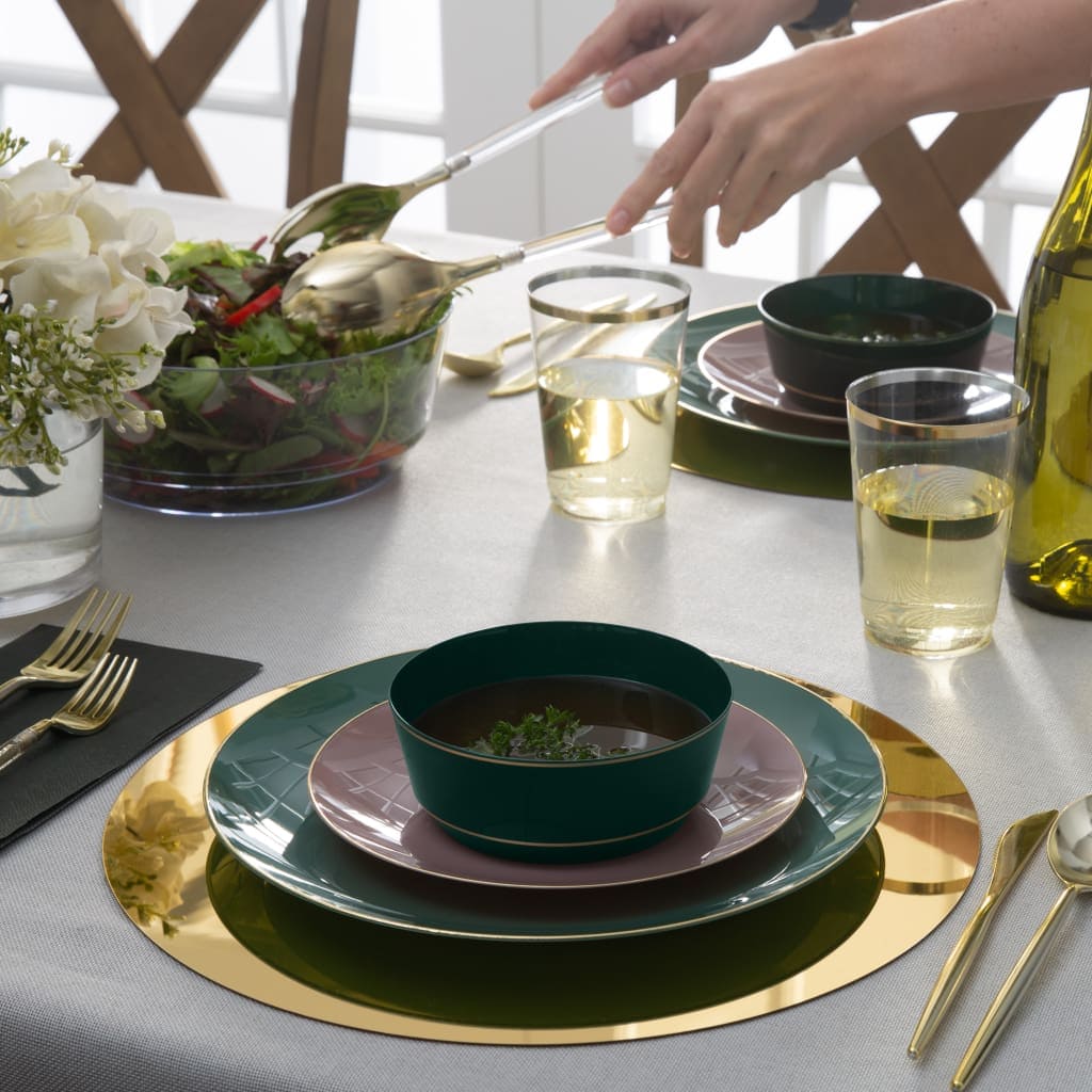14 Oz. Round Emerald Green and  Gold Plastic Bowls | 10 Pack
