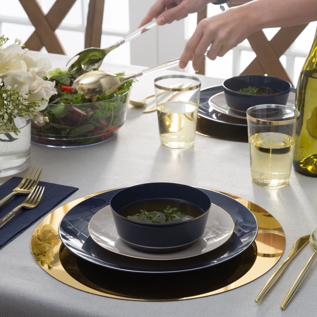 14 Oz. Round Navy • Gold Plastic Bowls | 10 Pack