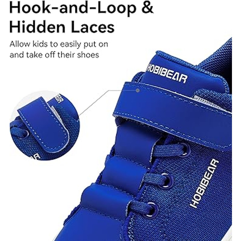 Hobibear Boys Size 1 Blue Hook Loop Wide Toe Box Elastic Lace Athletic Shoes