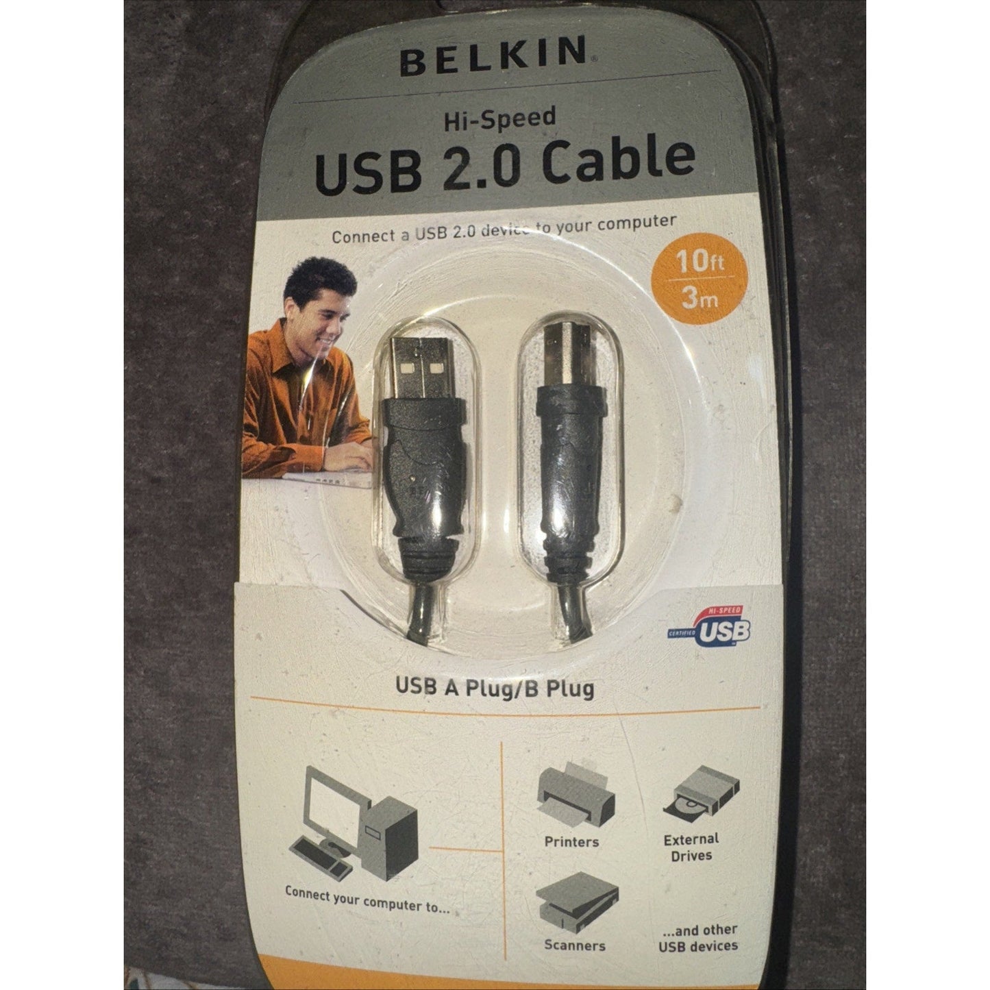 Belkin Hi Speed USB 2.0 Cable 10' Long NEW Computer A plug B plug