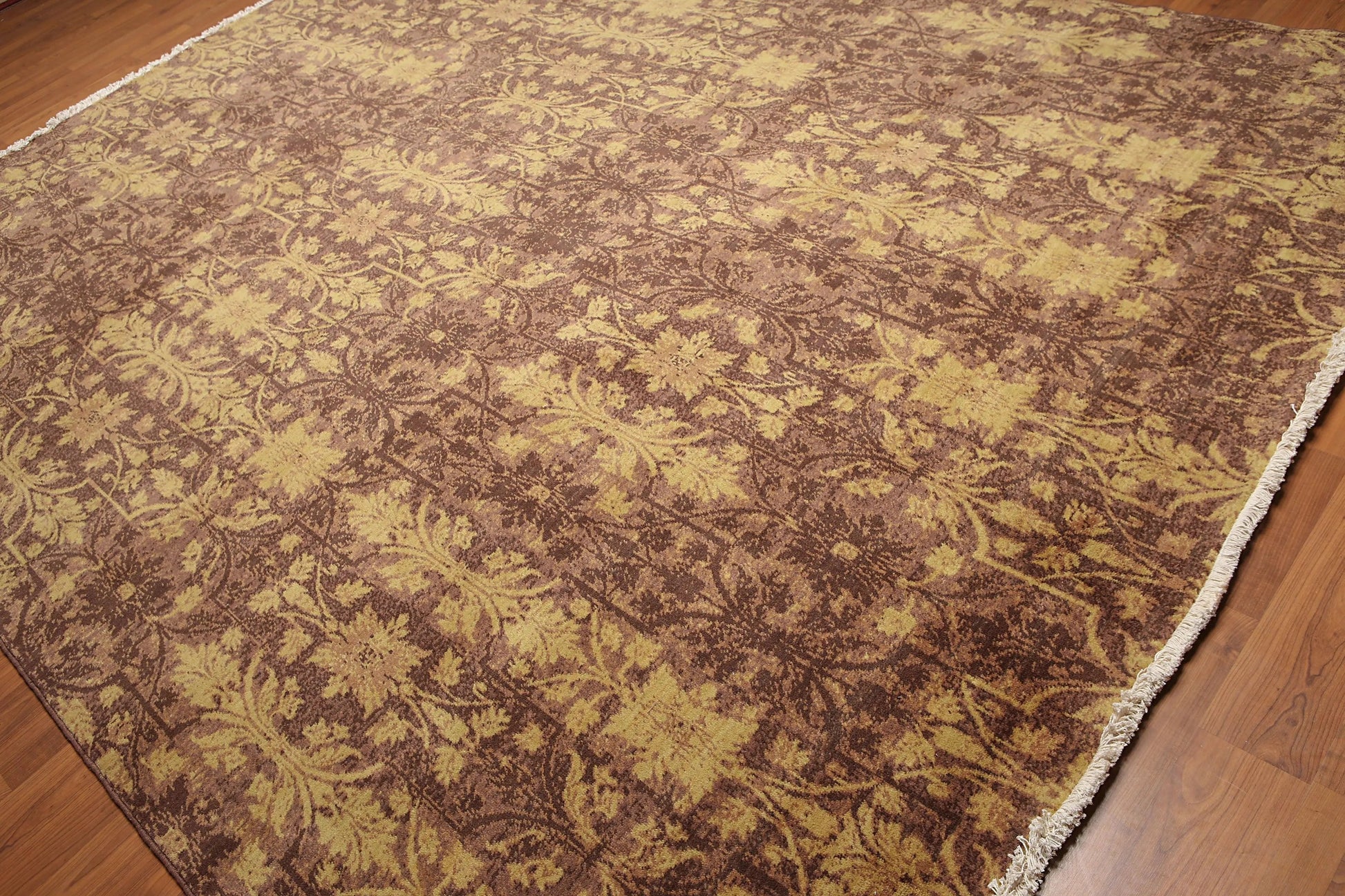 9' x 12' Hand Knotted Erased Pattern Botanical Wool Pile Area Rug Brown-3