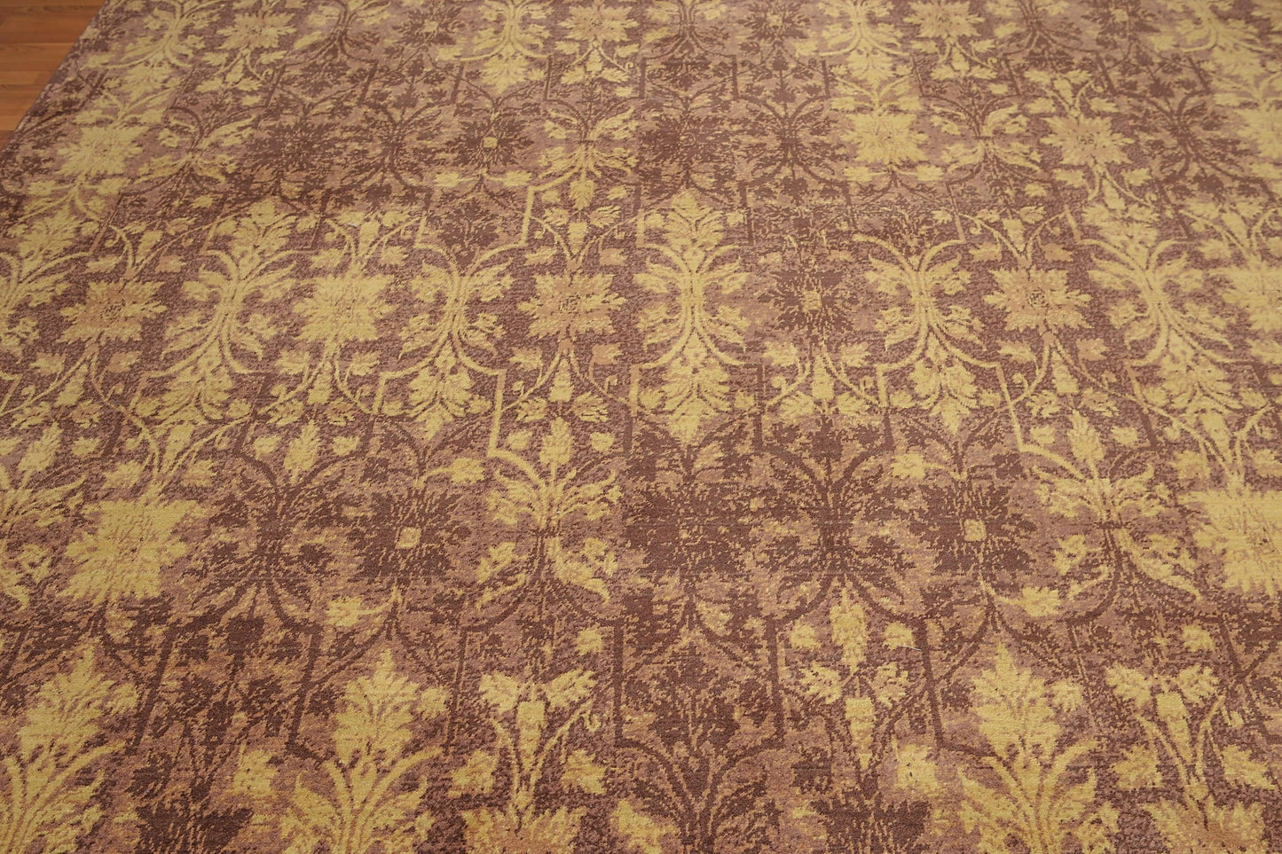 9' x 12' Hand Knotted Erased Pattern Botanical Wool Pile Area Rug Brown-4