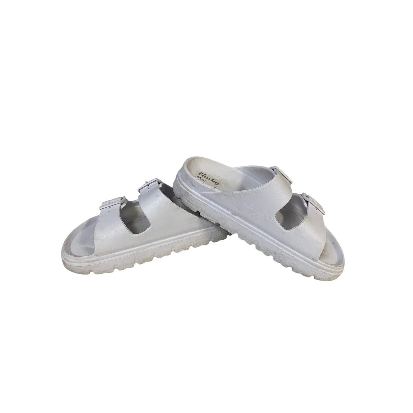 FunkyMonkey Womens 8 White Sandal Adjustable Strap Open Round Toe Slid On Shoes