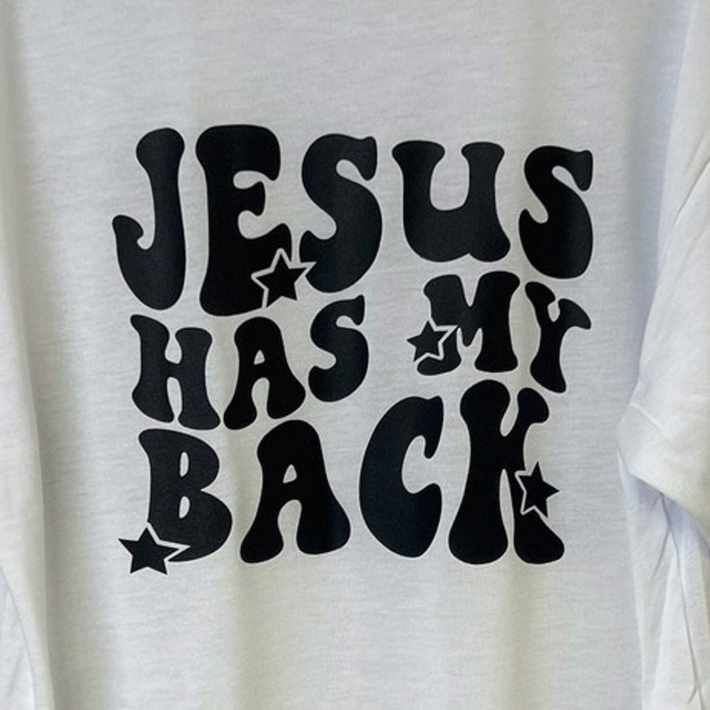 New Hand Printed Mens 2XL White Jesus Has My Back Short Sleeve Tee Shirt