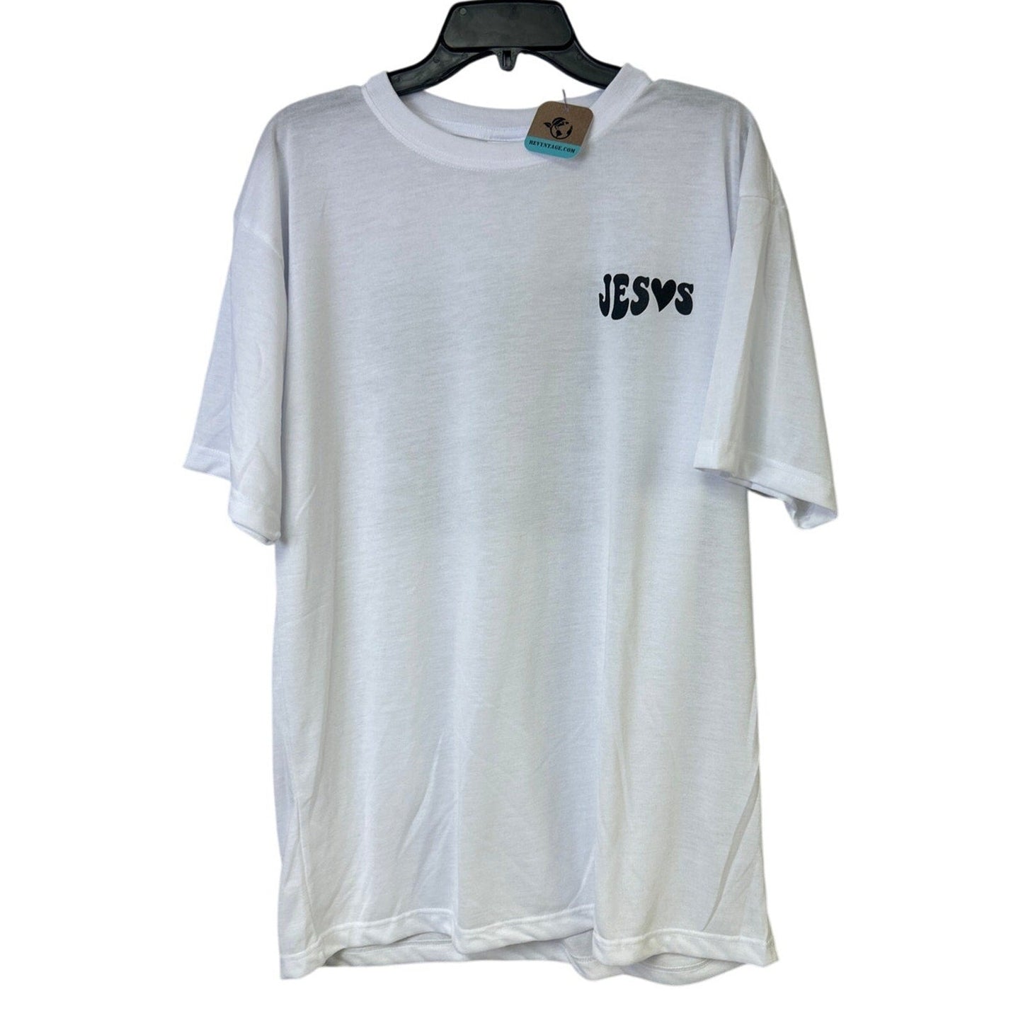 New Hand Printed Mens 3XL White Jesus Has My Back Short Sleeve Crew Tee Shirt