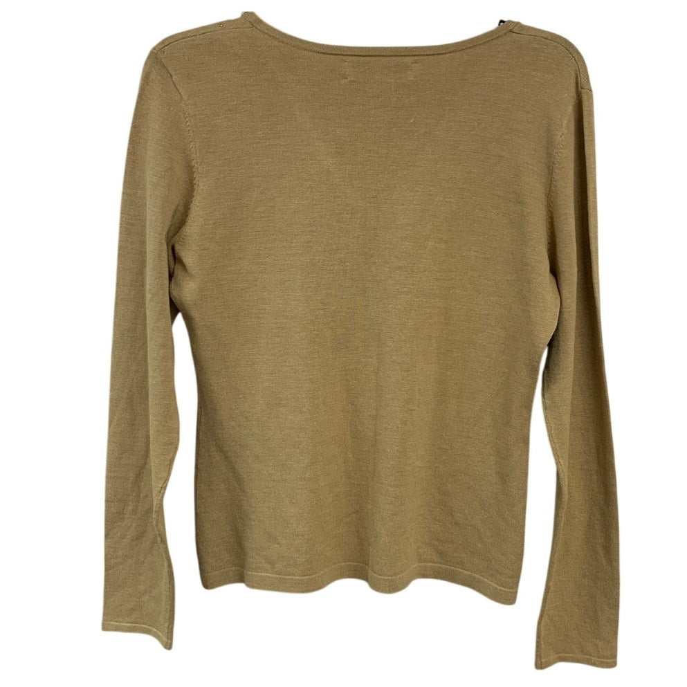 Judith Hart Womens Small Petite Silk Blend Rhinestone V Neck Long Sleeve Top