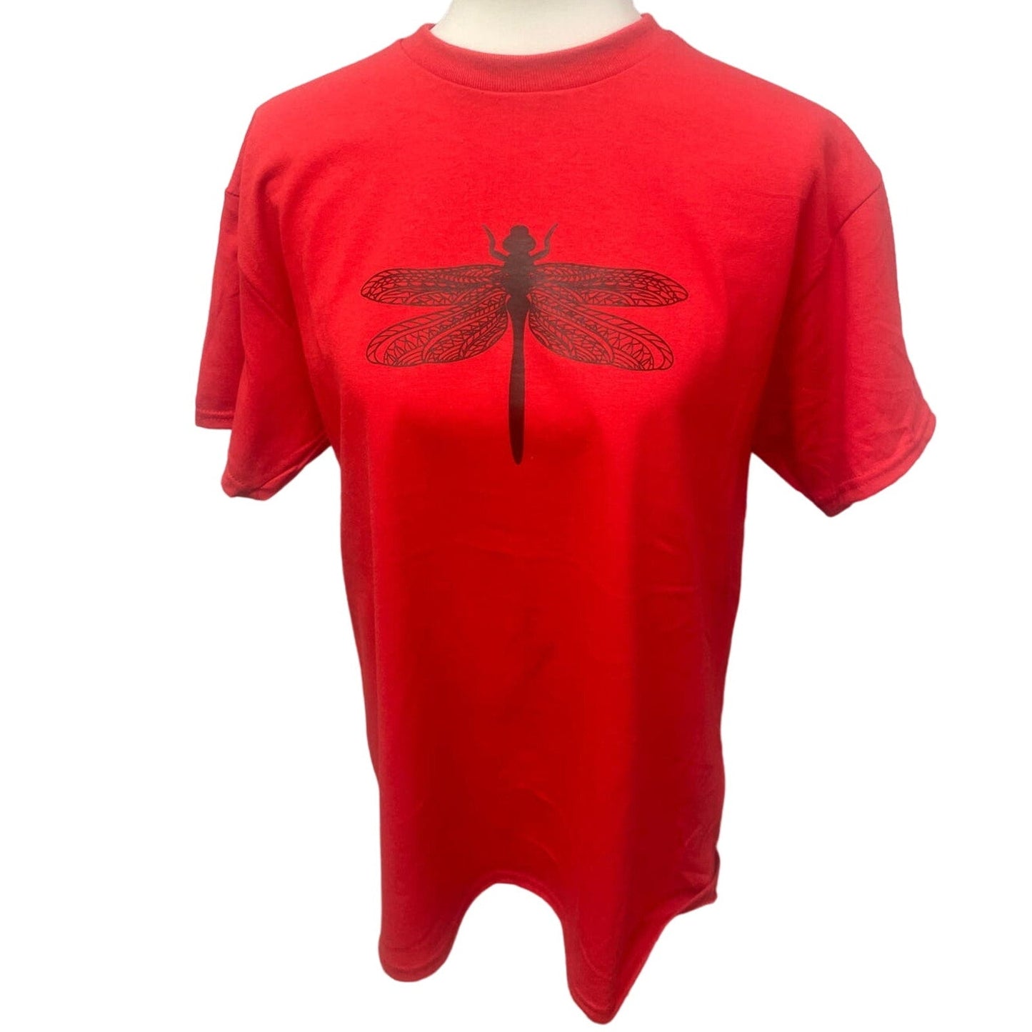 Hand Printed Unisex Small Dragonfly 100% Cotton Crew Neck Short Sleeve Tee