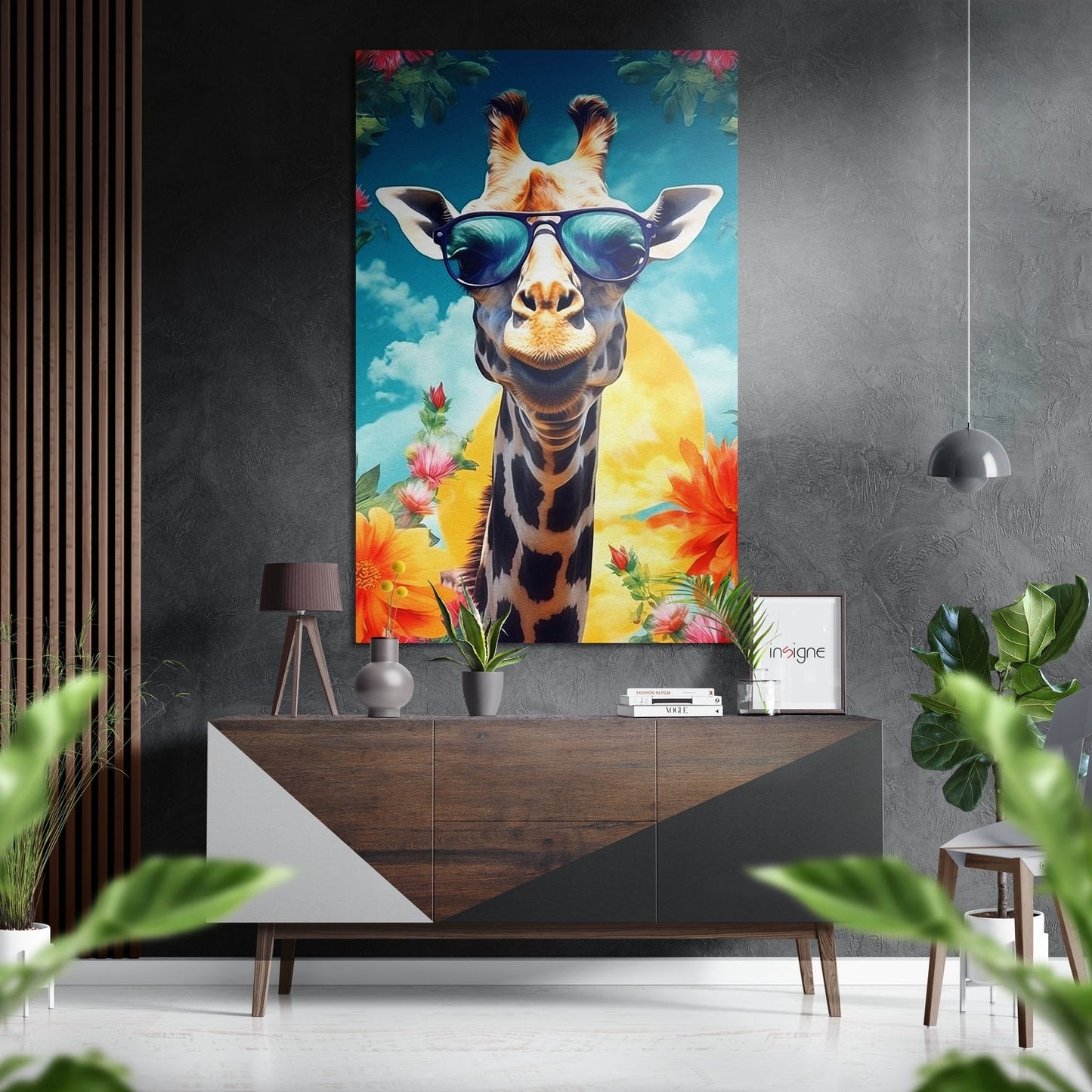 Happy Giraffe Brushed Aluminum Dibond Wall Art