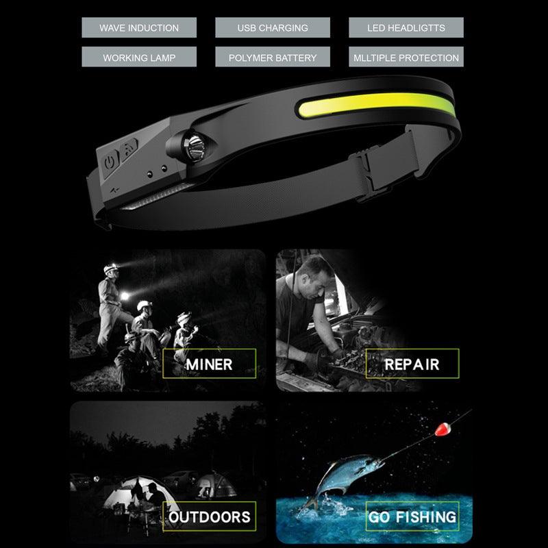 Adjustable Rechargeable LED Induction USB Headlamp  Lightweight Head Lamp Head Torch 5 Lighting Modes Flashlight   For Camping Hiking Running Outdoor Adults Kids