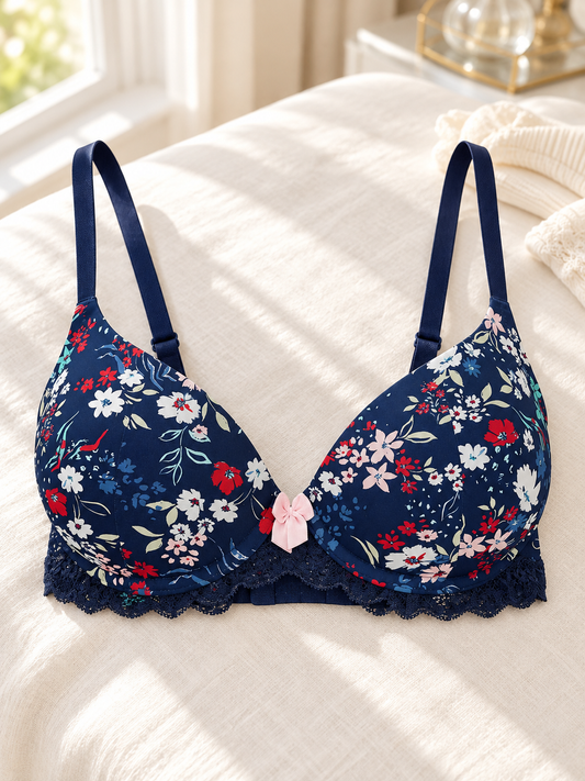 Adore Me Womens Kati Contour Demi Bra - Floral Blue, 34C