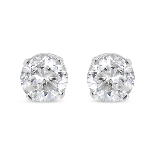 AGS Certified 14K White Gold 1.0 Cttw 4-Prong Set Brilliant Round-Cut Solitaire Diamond Push Back Stud Earrings (G-H Color, SI2-I1 Clarity)