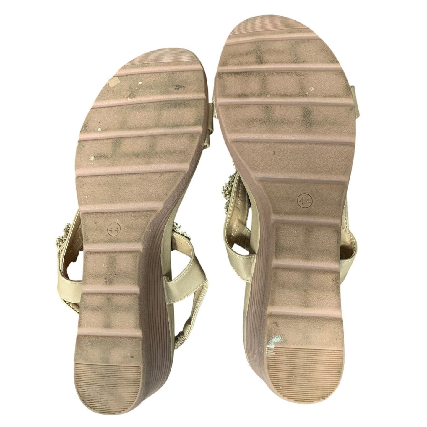 Shibever Womens Size 12 Gold Flower 2" Wedge Heel Ankle Strap Beaded Sandals