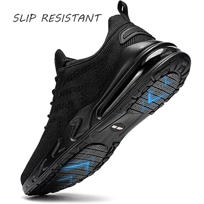 Larnmern Mens 9W Wide Black Lace Up Non Slip Air Cushioned Waterproof Work Shoes