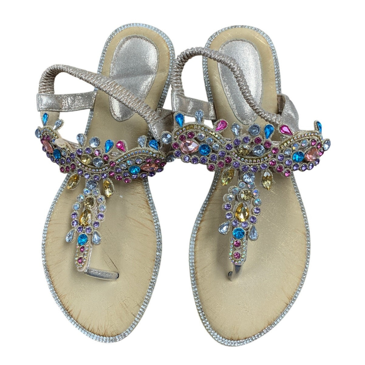 Icker Womens Size 9.5 Rose Gold Rhinestone Sandals Open Round Toe Shoes