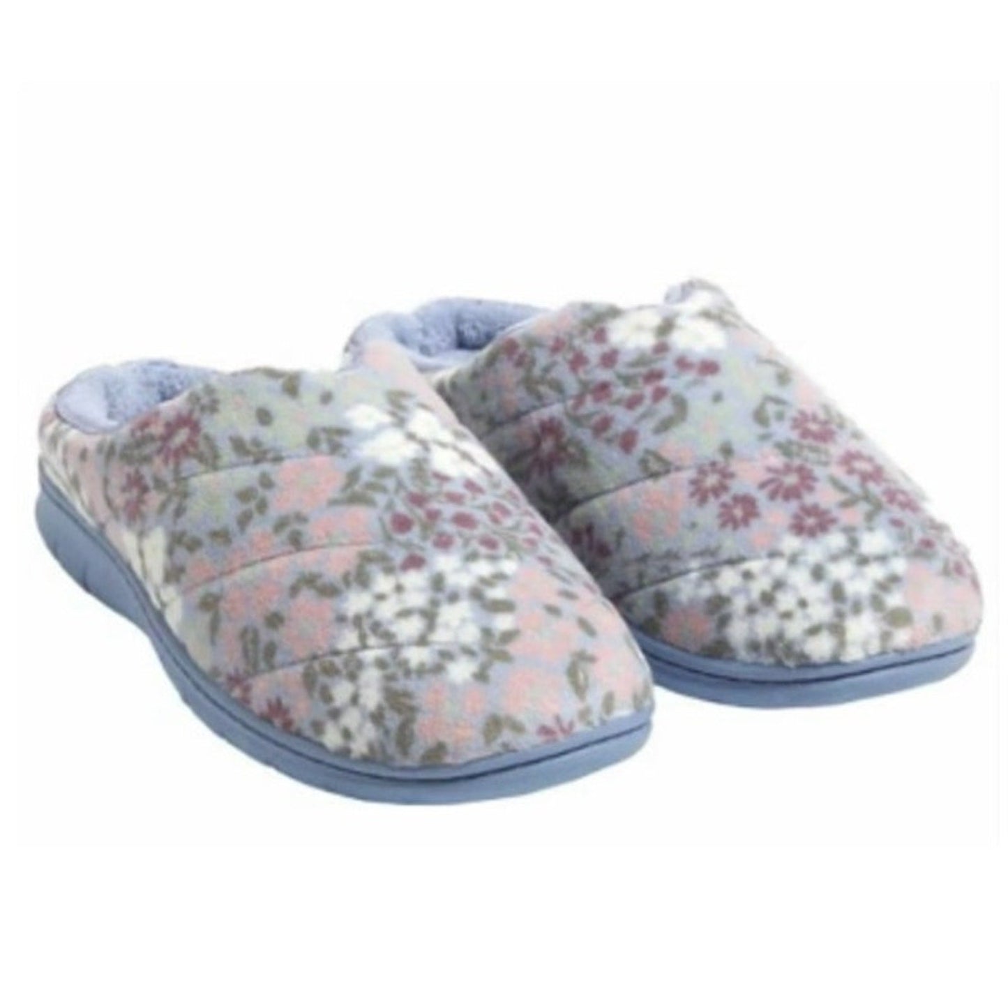Dearfoams Womens Medium 7-8 Blue Floral Memory Foam Non Slip House Slippers
