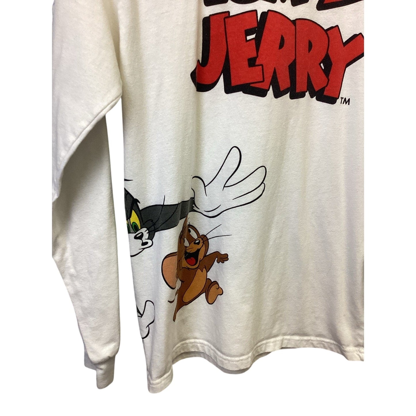 Hanna Barbera Tom and Jerry Small Long Sleeve Cotton Blend Crew Neck Tee Shirt