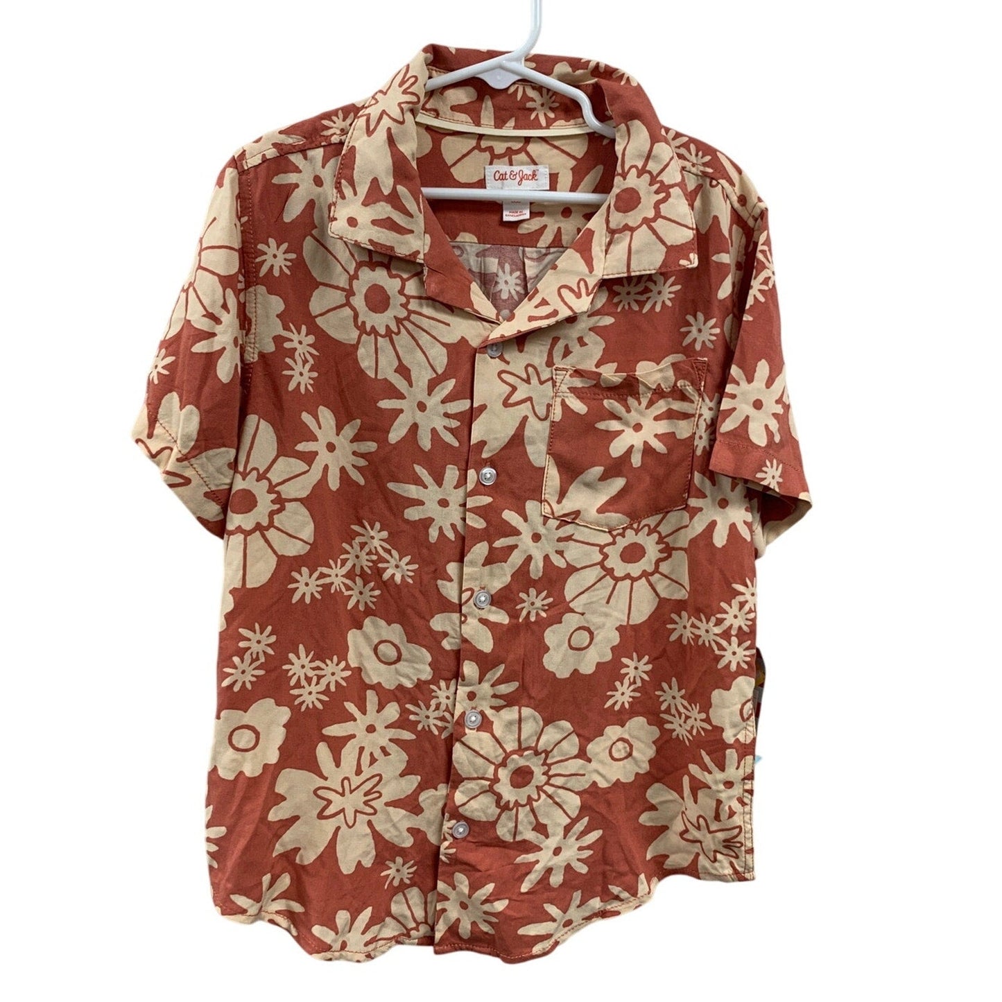 2 New Cat & Jack Boys Large (10-12) Short Sleeve Floral Melon Button Up Shirts