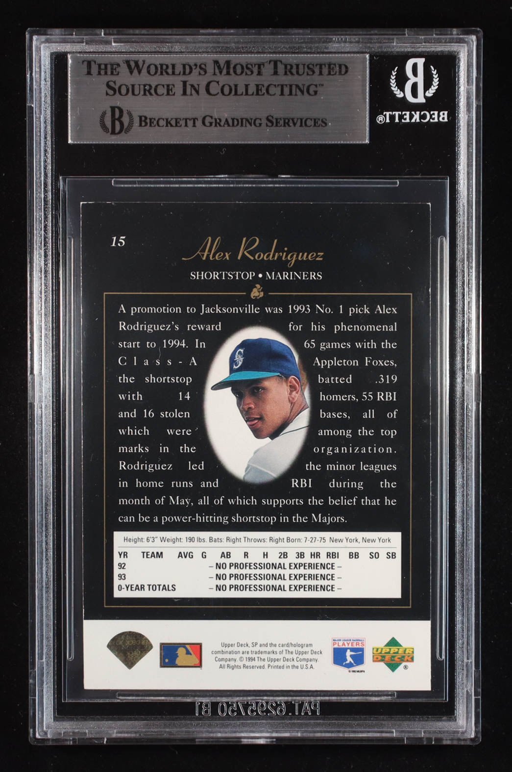 Alex Rodriguez 1994 SP Foil RC Autograph Beckett BGS