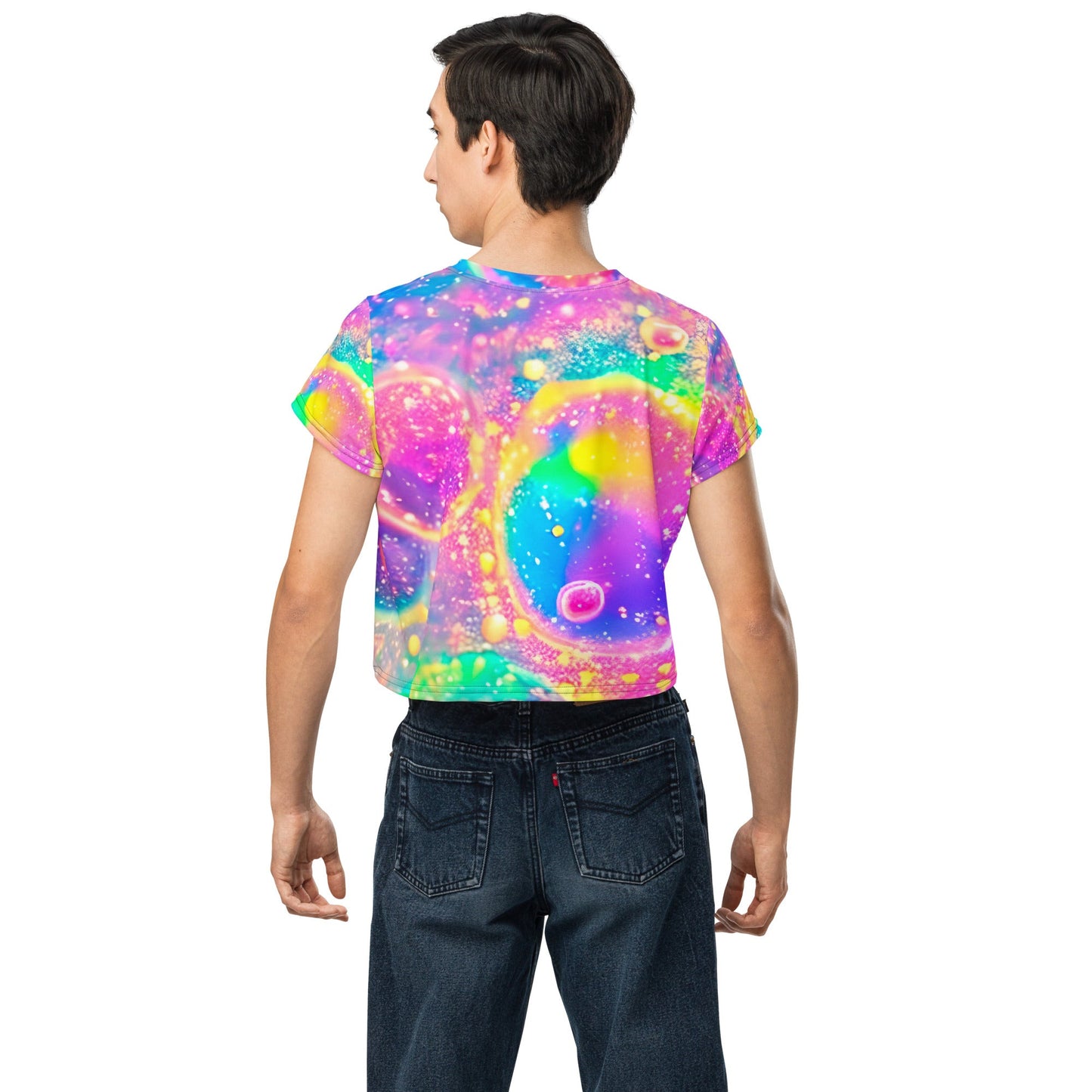 Neon Shimmer Woman's Crop Top Tee For EDM Rave Festival Outfit Clothing