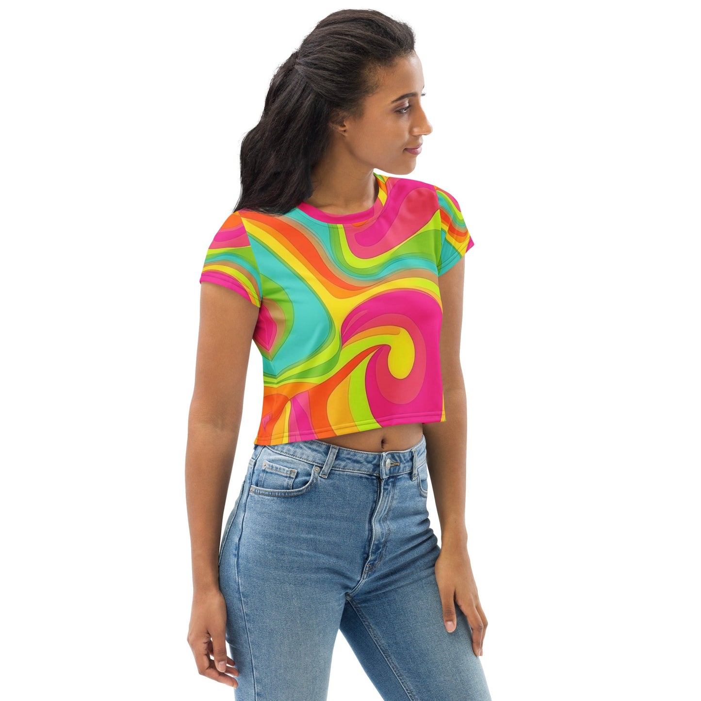 Neon Crazy Woman's Crop Top Tee For EDM Rave Festival Outfit Clothing