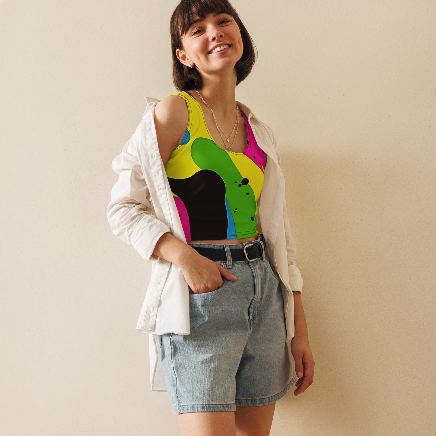 Color Splash Woman's Crop Top Tank Top For EDM Rave Festival Outfit Clothing