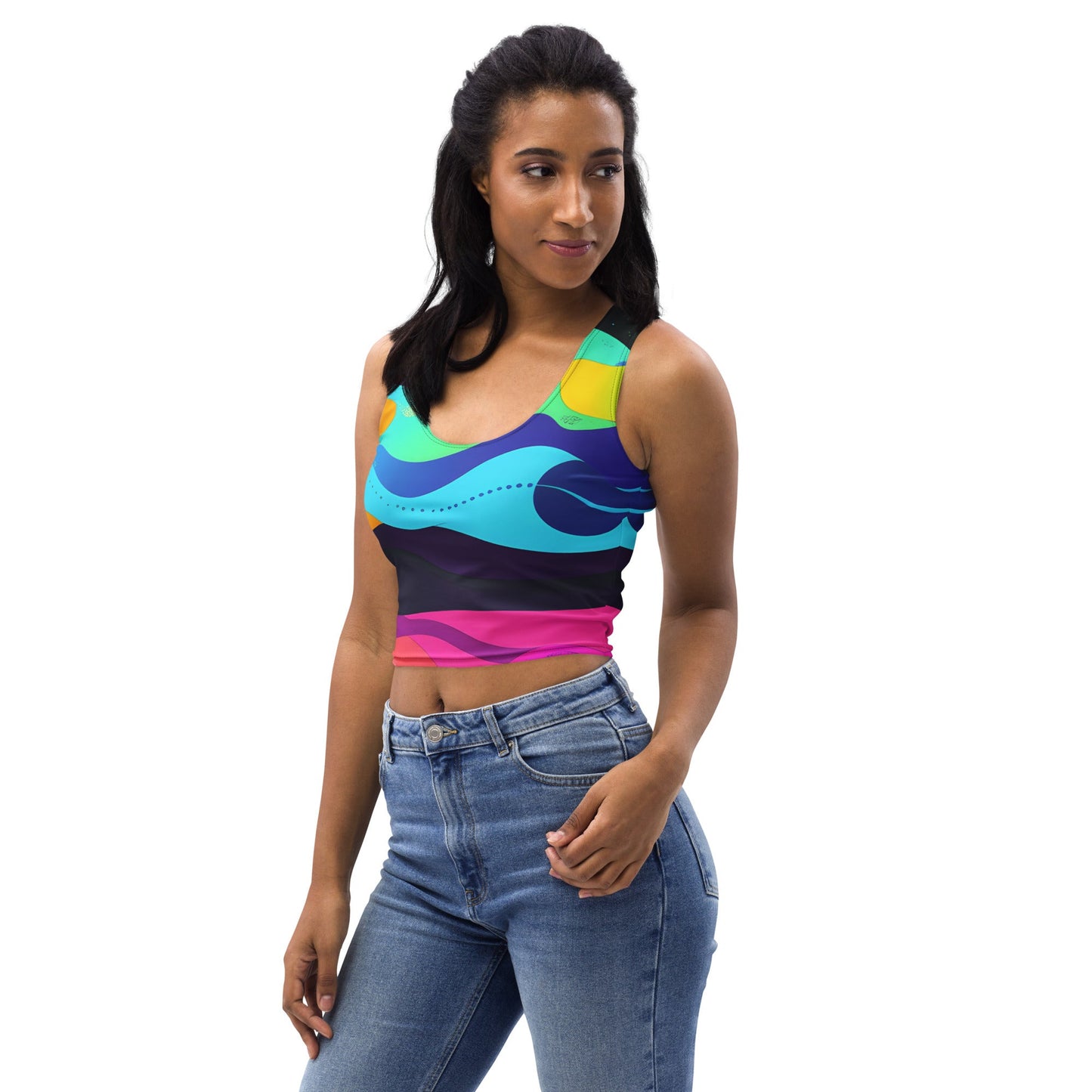 Color Wave Woman's Crop Top Tank Top For EDM Rave Festival Outfit Clothing