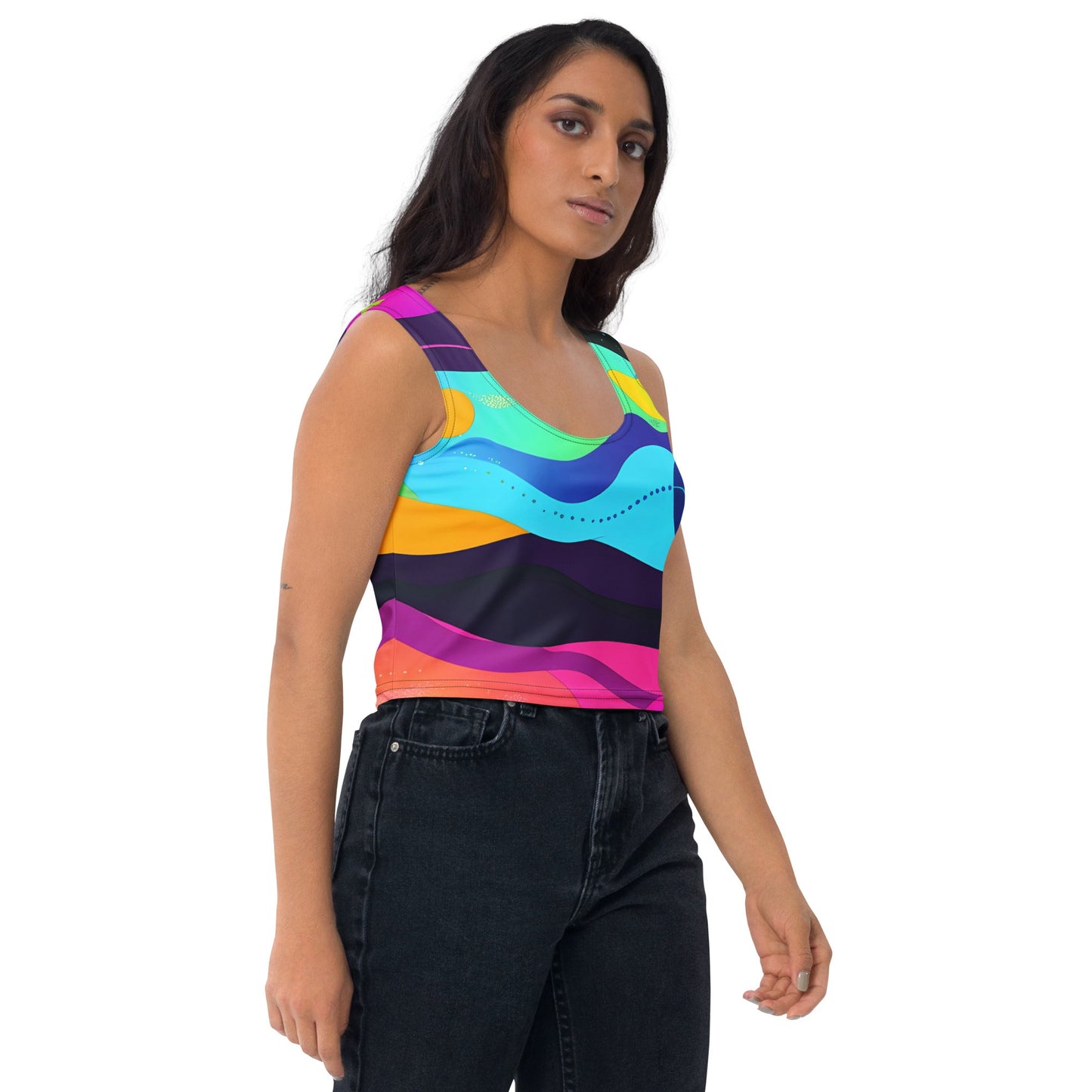 Color Wave Woman's Crop Top Tank Top For EDM Rave Festival Outfit Clothing