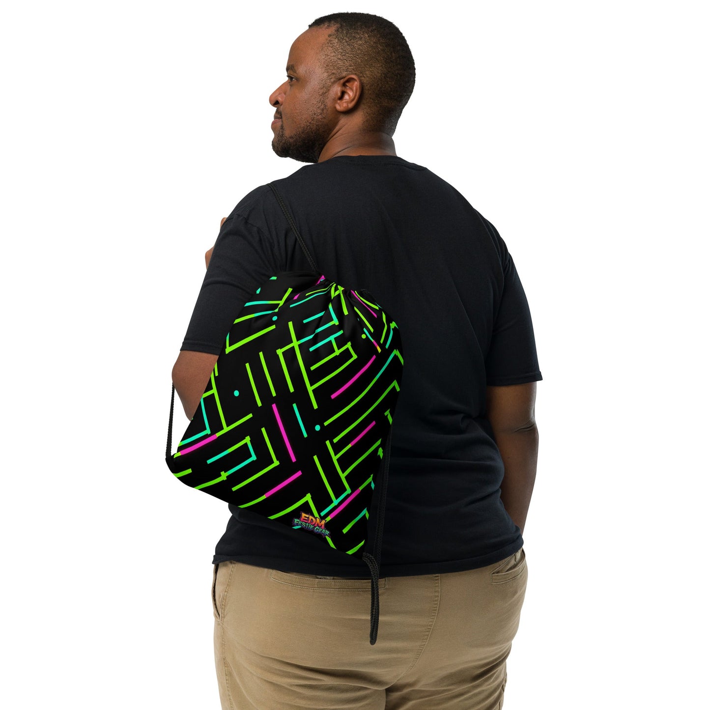Neon Geometrical Line Drawstring bag For EDM Rave Festival Outfit Clothing