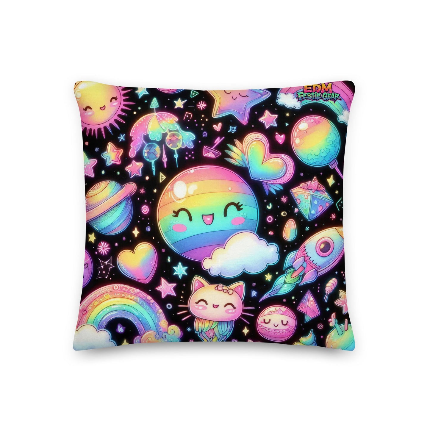 Rainbow Toon World Premium Pillow For EDM Rave Festival Outfit Clothing