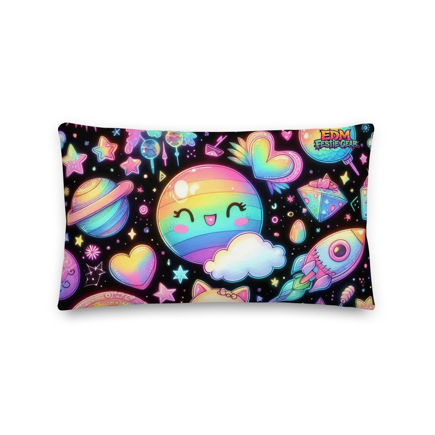 Rainbow Toon World Premium Pillow For EDM Rave Festival Outfit Clothing