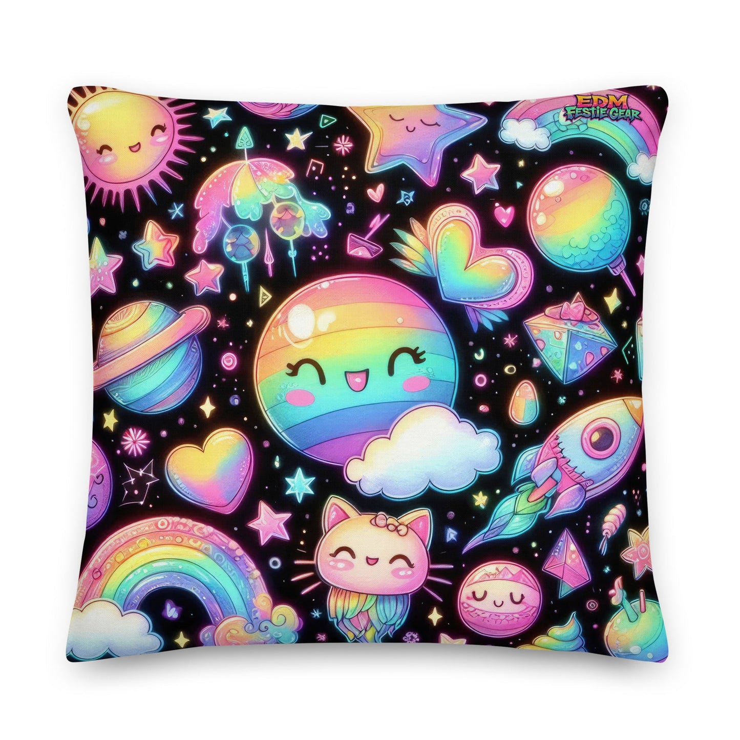 Rainbow Toon World Premium Pillow For EDM Rave Festival Outfit Clothing