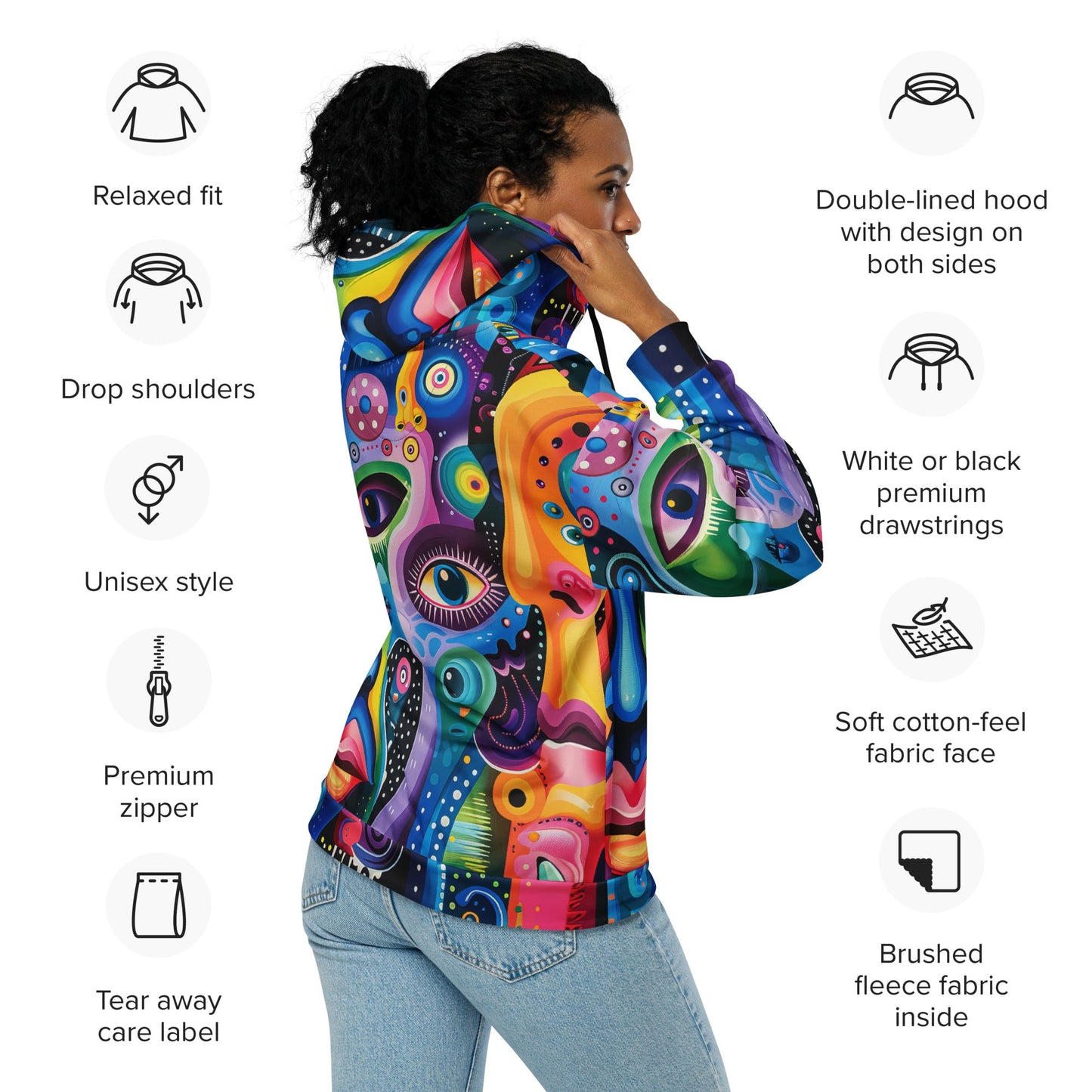 Mind Trip Space Face Zip Up Hoodie For EDM Rave Festival Outfit Clothing