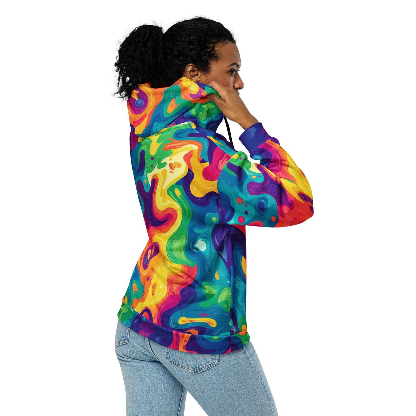 Rainbow Melt Zip Up Hoodie For EDM Rave Festival Outfit Clothing