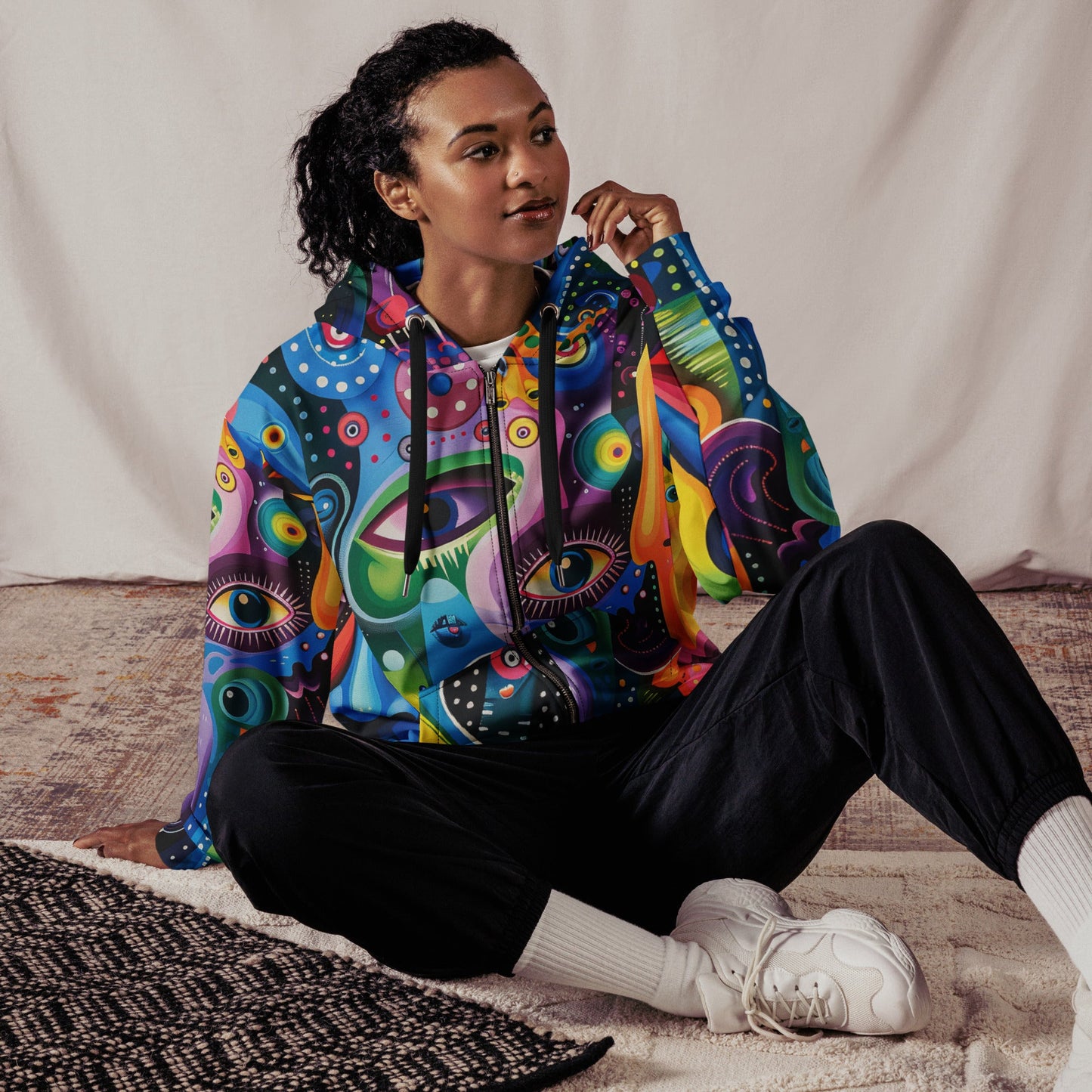 Mind Trip Space Face Zip Up Hoodie For EDM Rave Festival Outfit Clothing