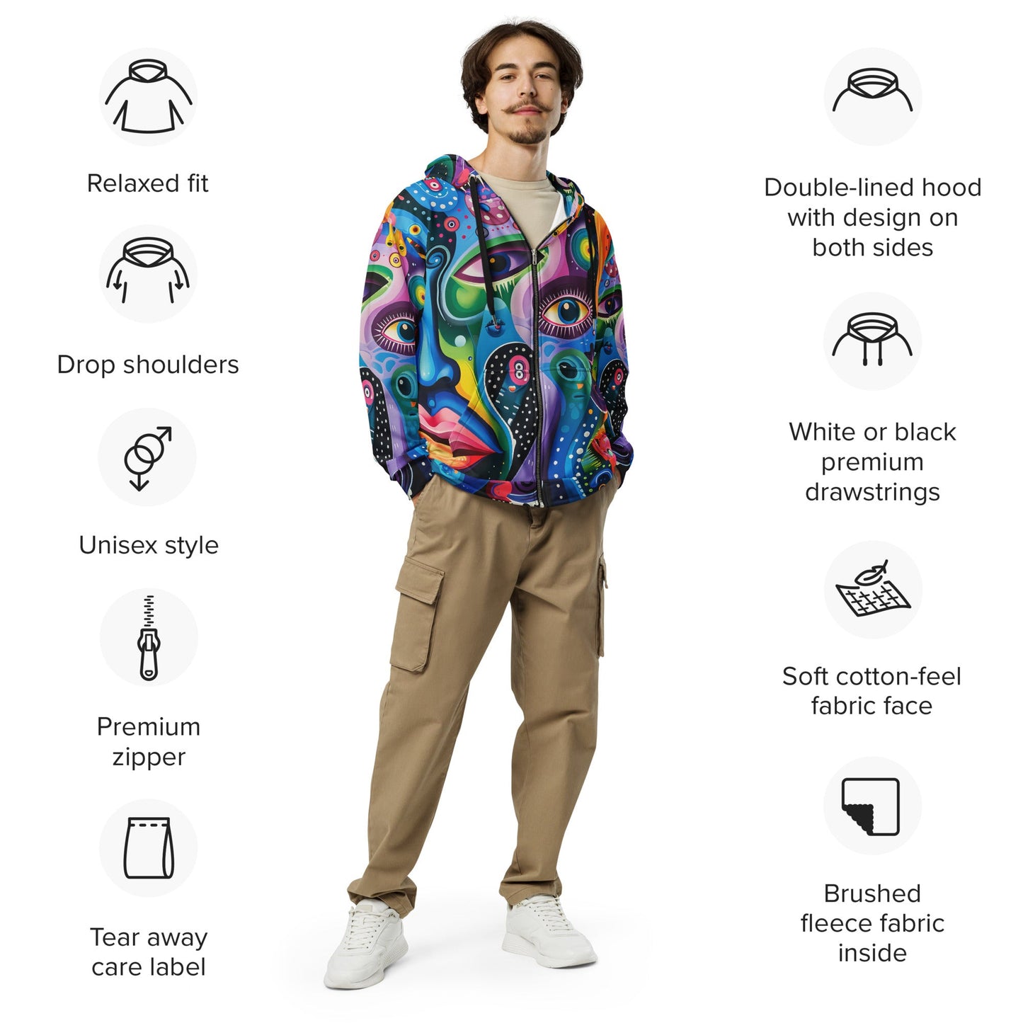 Mind Trip Space Face Zip Up Hoodie For EDM Rave Festival Outfit Clothing