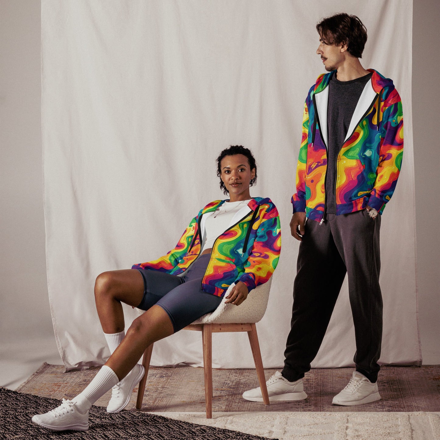 Rainbow Melt Zip Up Hoodie For EDM Rave Festival Outfit Clothing
