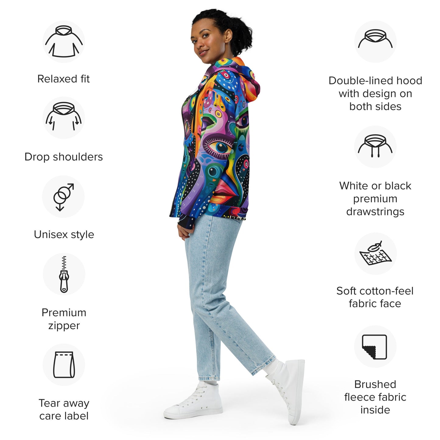 Mind Trip Space Face Zip Up Hoodie For EDM Rave Festival Outfit Clothing