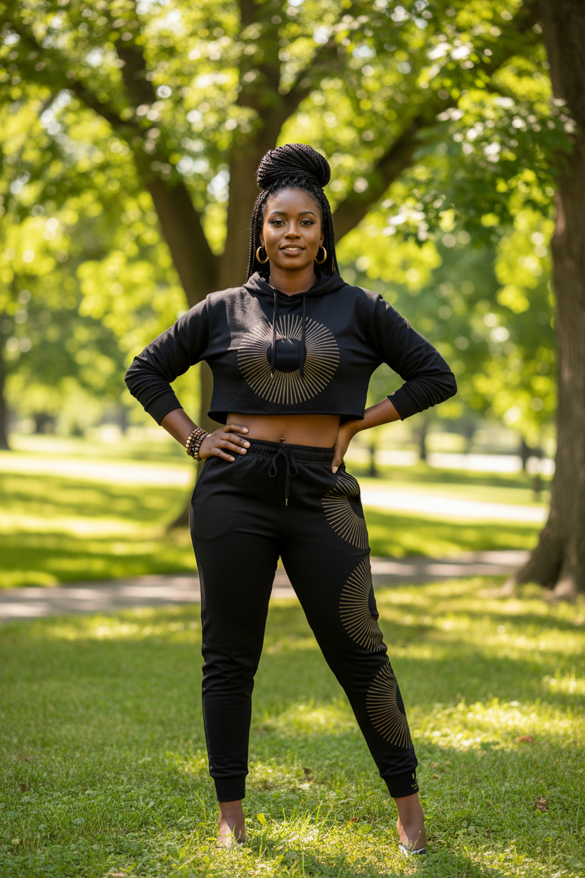 Nubian Luxe Joggers – Black & Gold for Women
