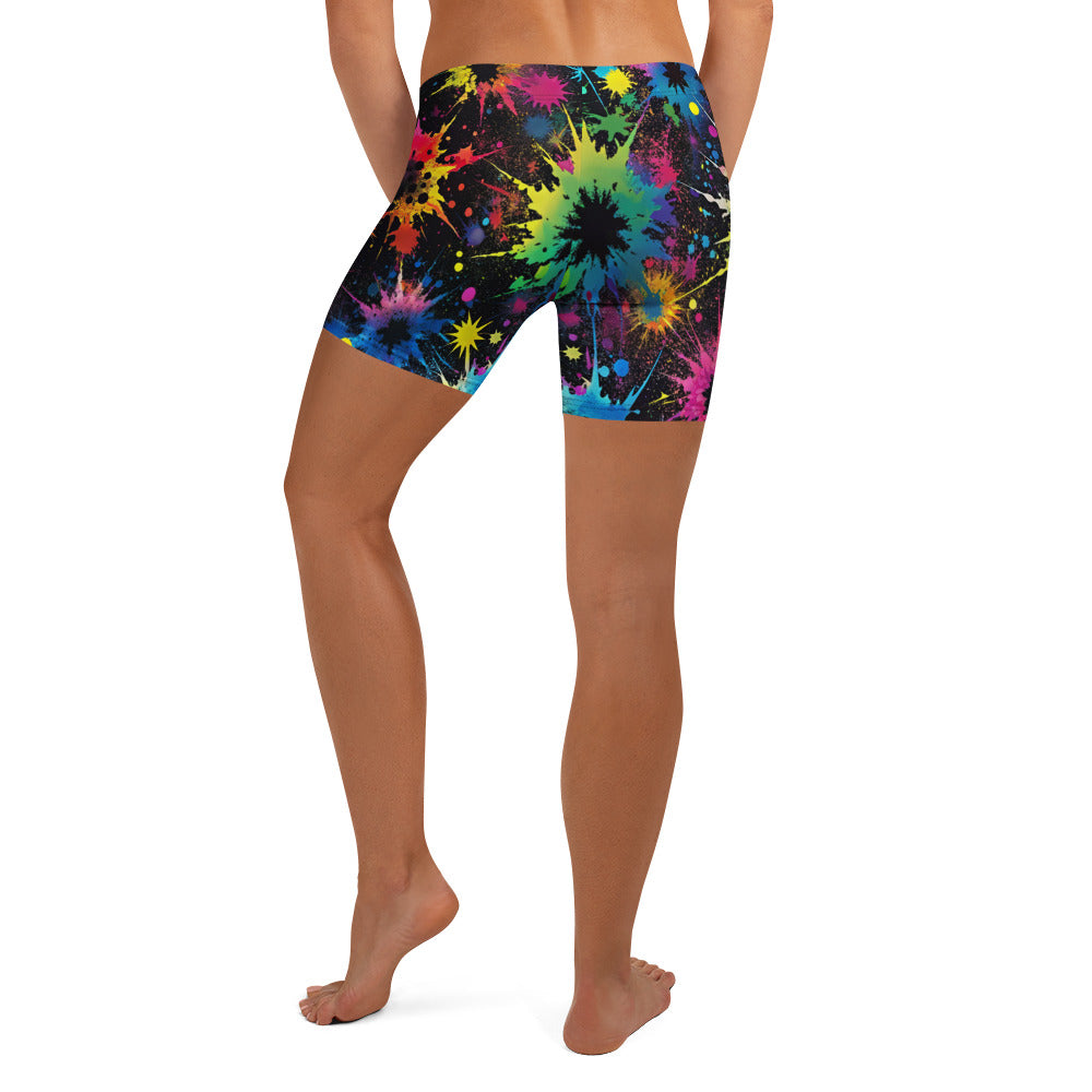 Color Splat Woman's Shorts For EDM Rave Festival Outfit Clothing