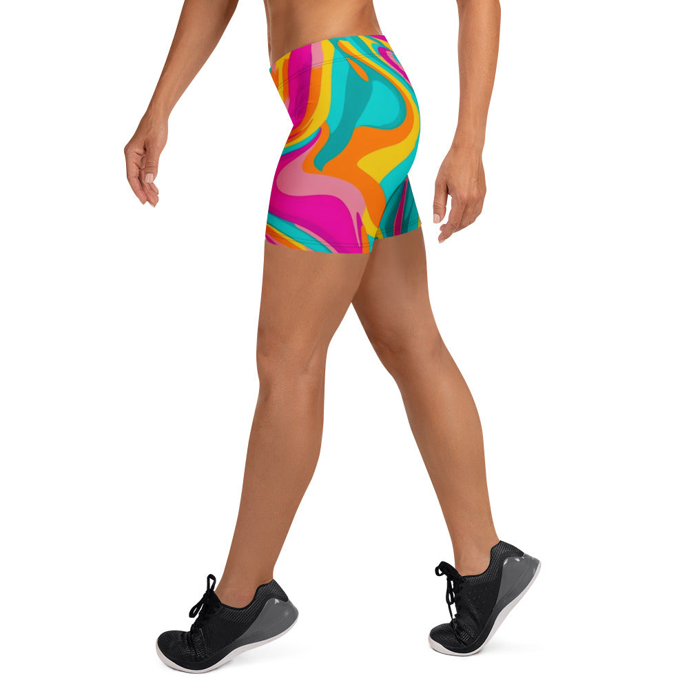Neon Swirl Woman's Shorts For EDM Rave Festival Outfit Clothing