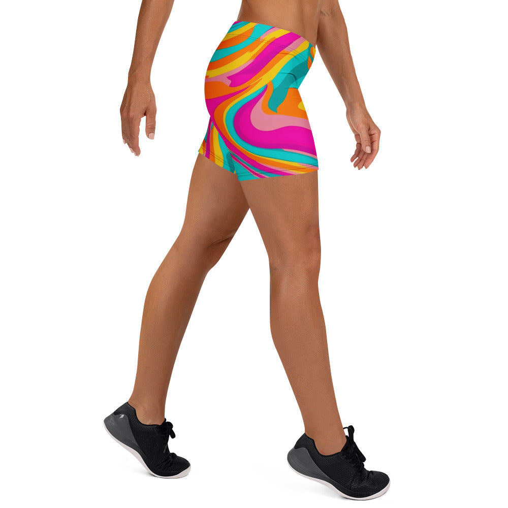 Neon Swirl Woman's Shorts For EDM Rave Festival Outfit Clothing