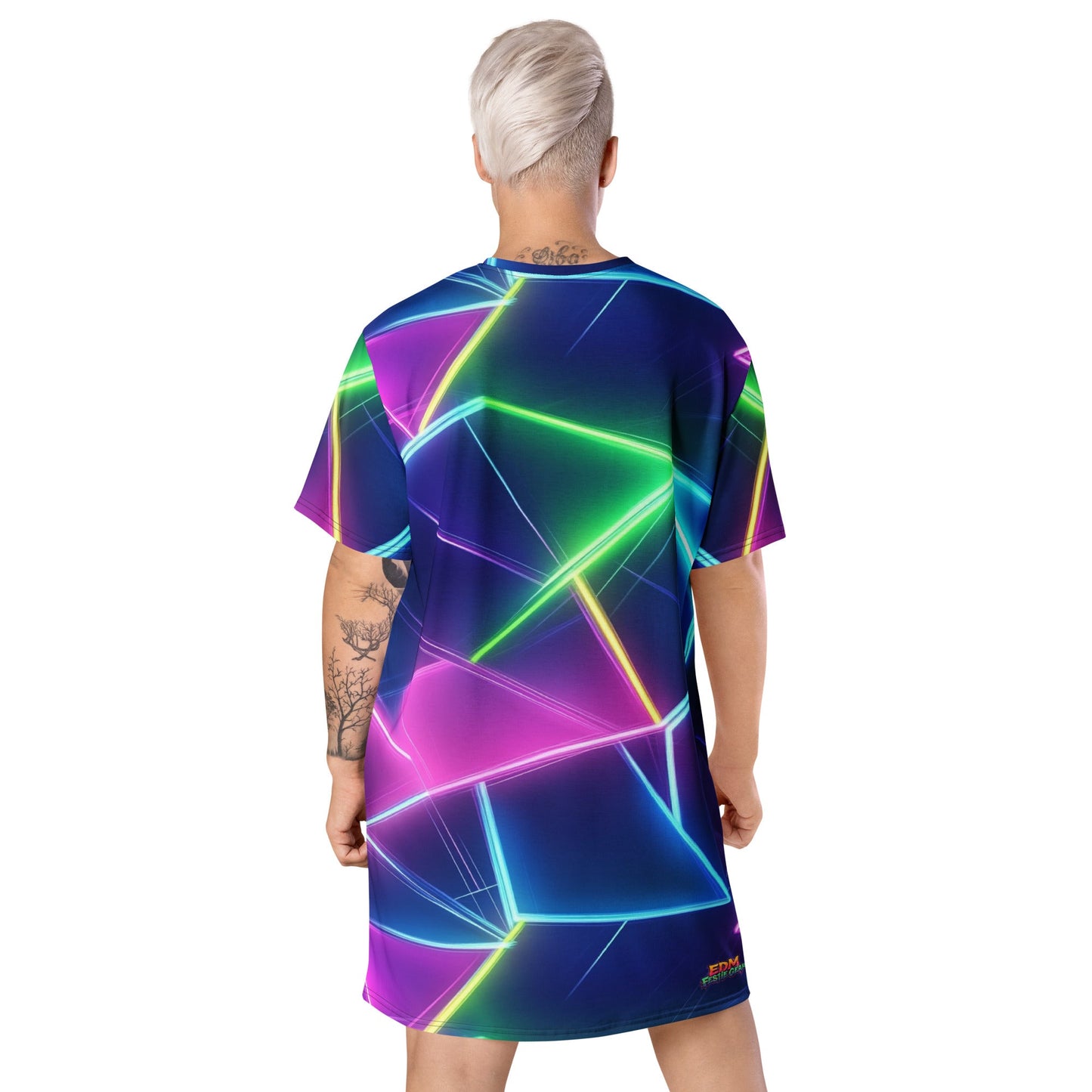 Neon Geometrical T-shirt dress For EDM Rave Festival Outfit Clothing