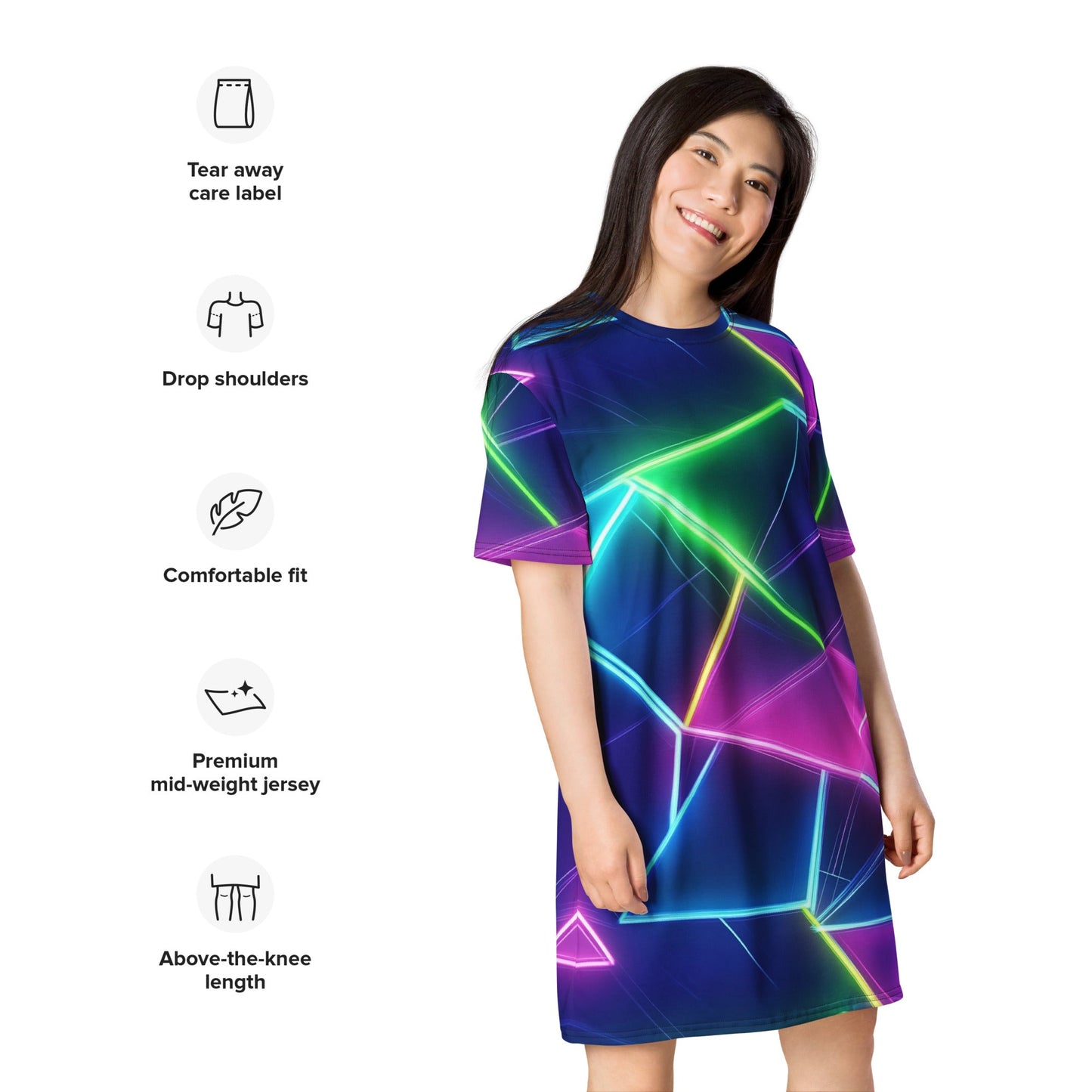 Neon Geometrical T-shirt dress For EDM Rave Festival Outfit Clothing