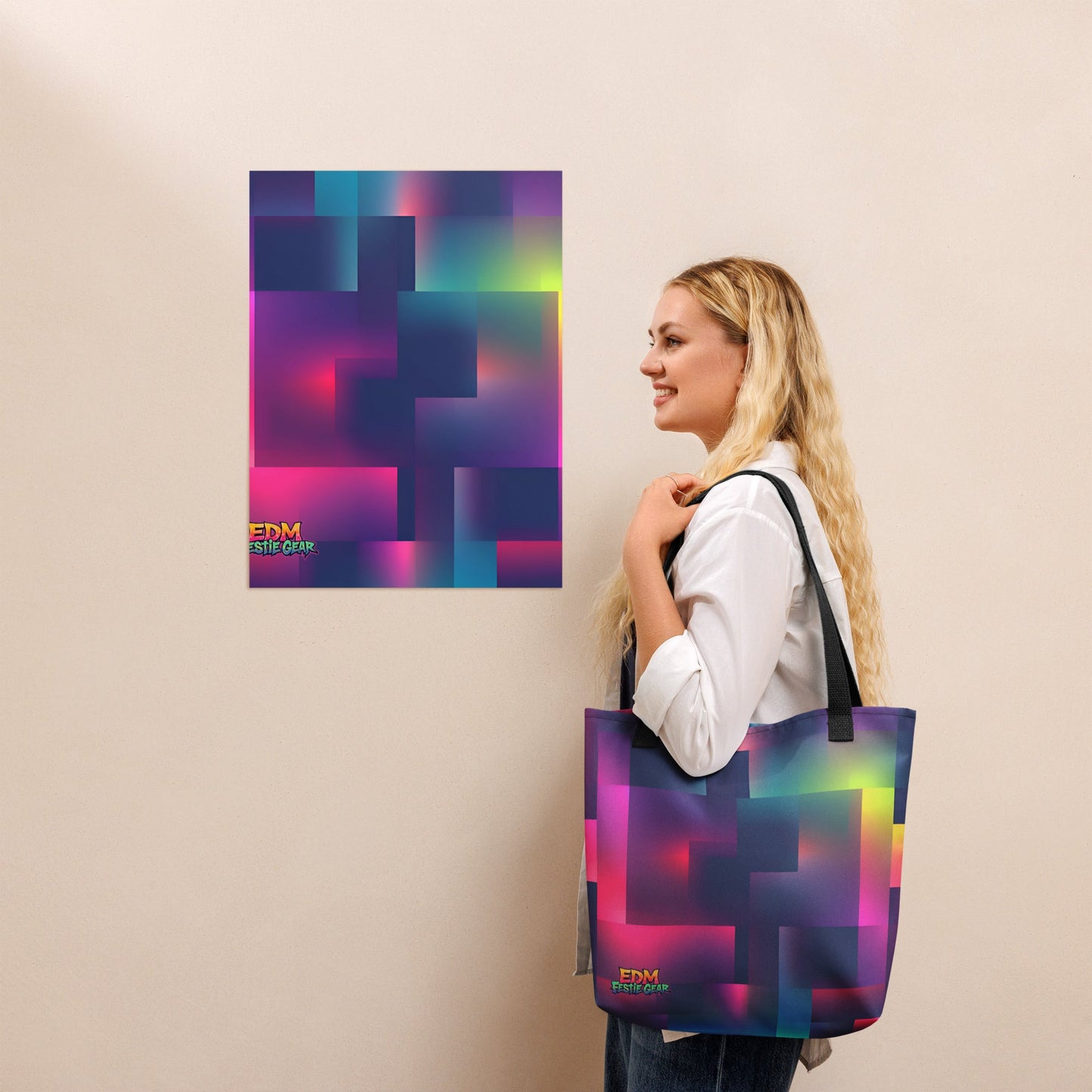 Neon Pixeled Tote Bag For EDM Rave Festival Outfit Clothing