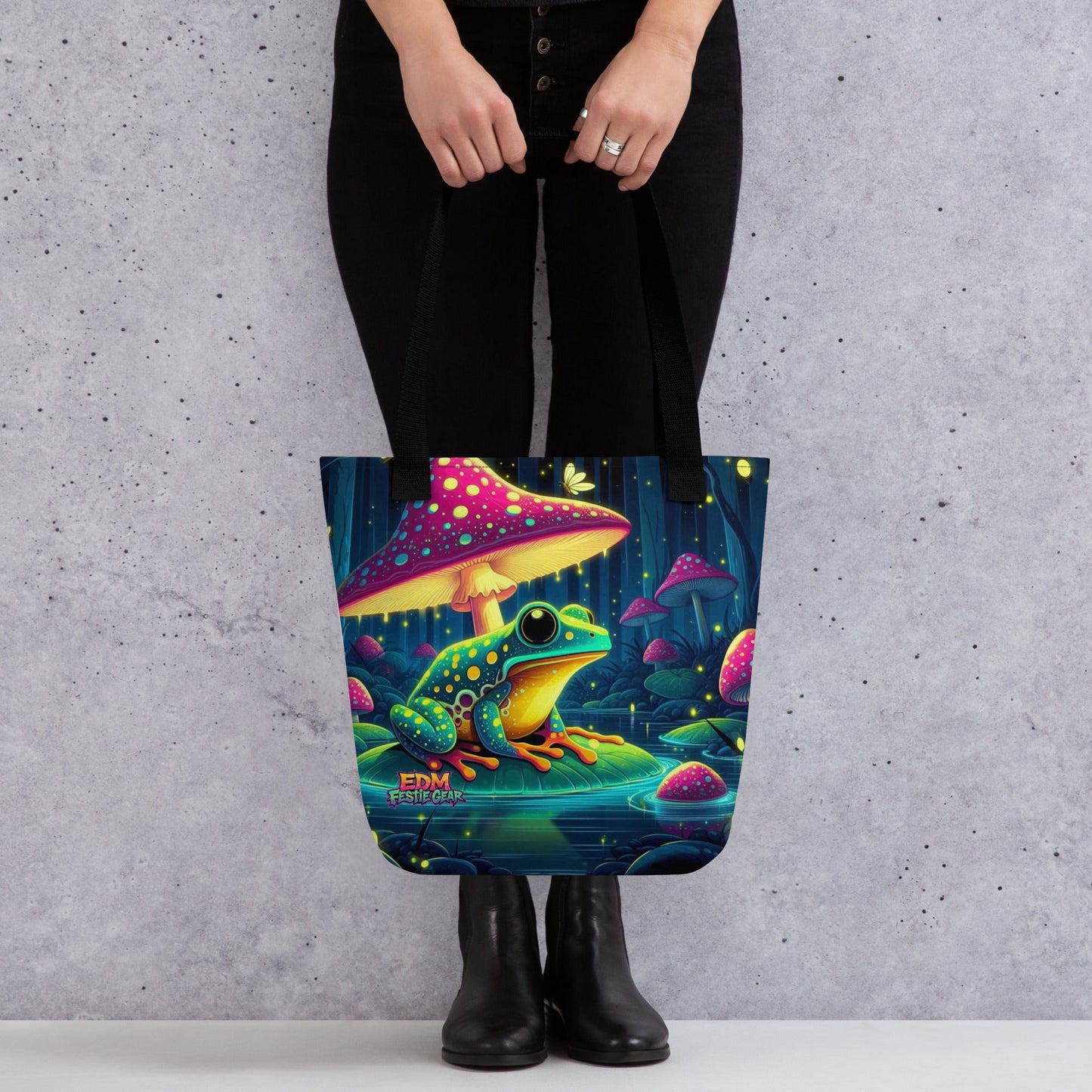 Mystical Mushroom Frog World Tote Bag For EDM Rave Festival Outfit Clothing