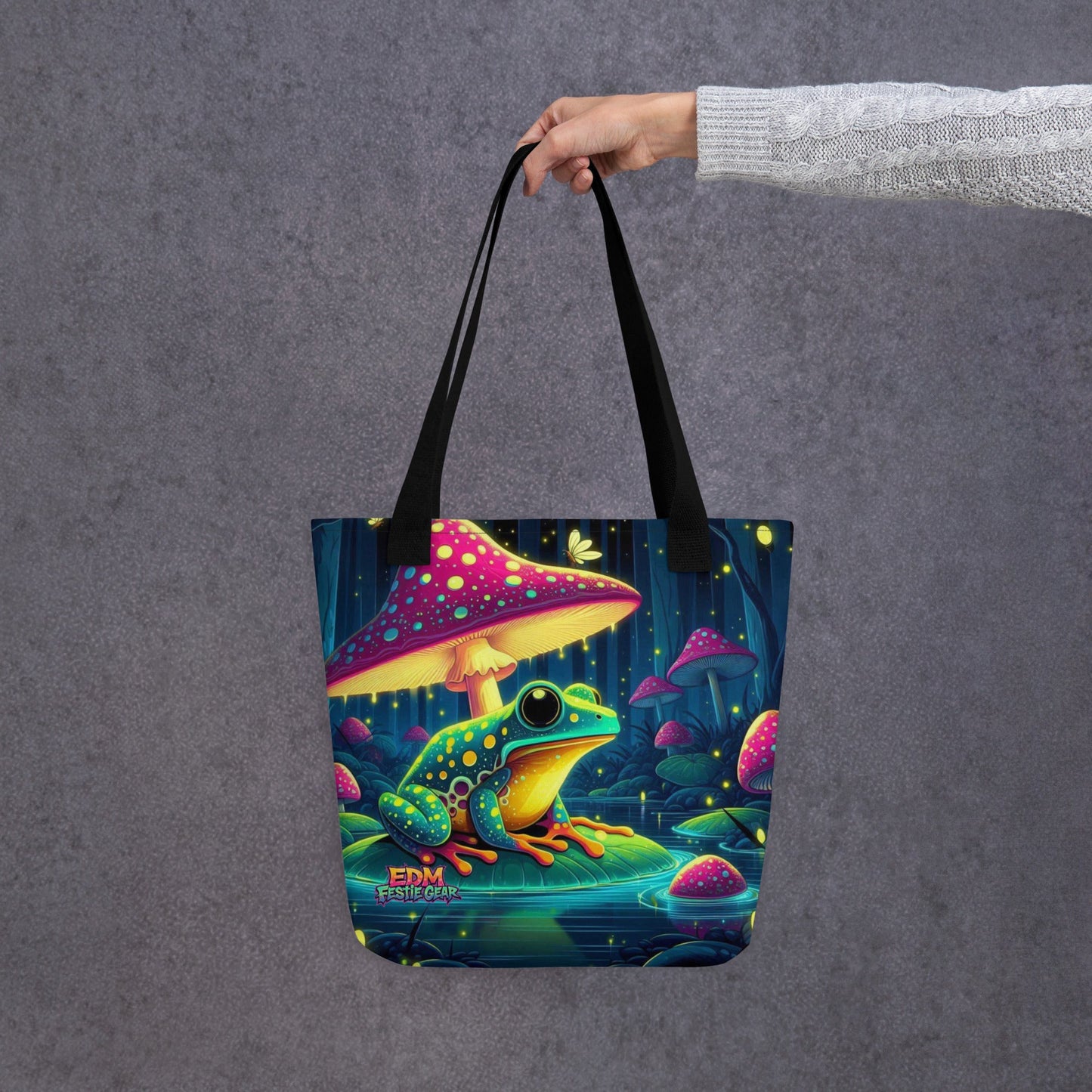 Mystical Mushroom Frog World Tote Bag For EDM Rave Festival Outfit Clothing